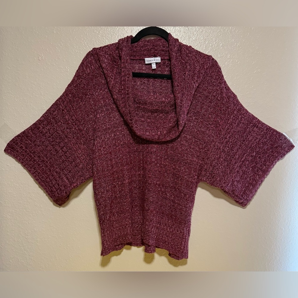Fashion Bug Deep Cowl Neck Short Sleeve Sweater Top | Pink Cozy Knit | Large - Picture 2 of 4